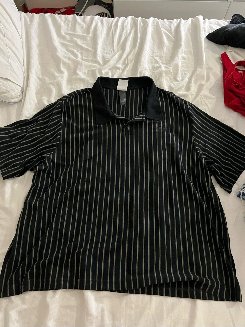 adidas Black Polo with Thin Vertical Stripes